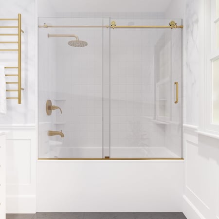Anzzi Raymore 60 in. x 62 in. Frameless Sliding Tub Door in Brushed Gold SD-AZ8080-01BG